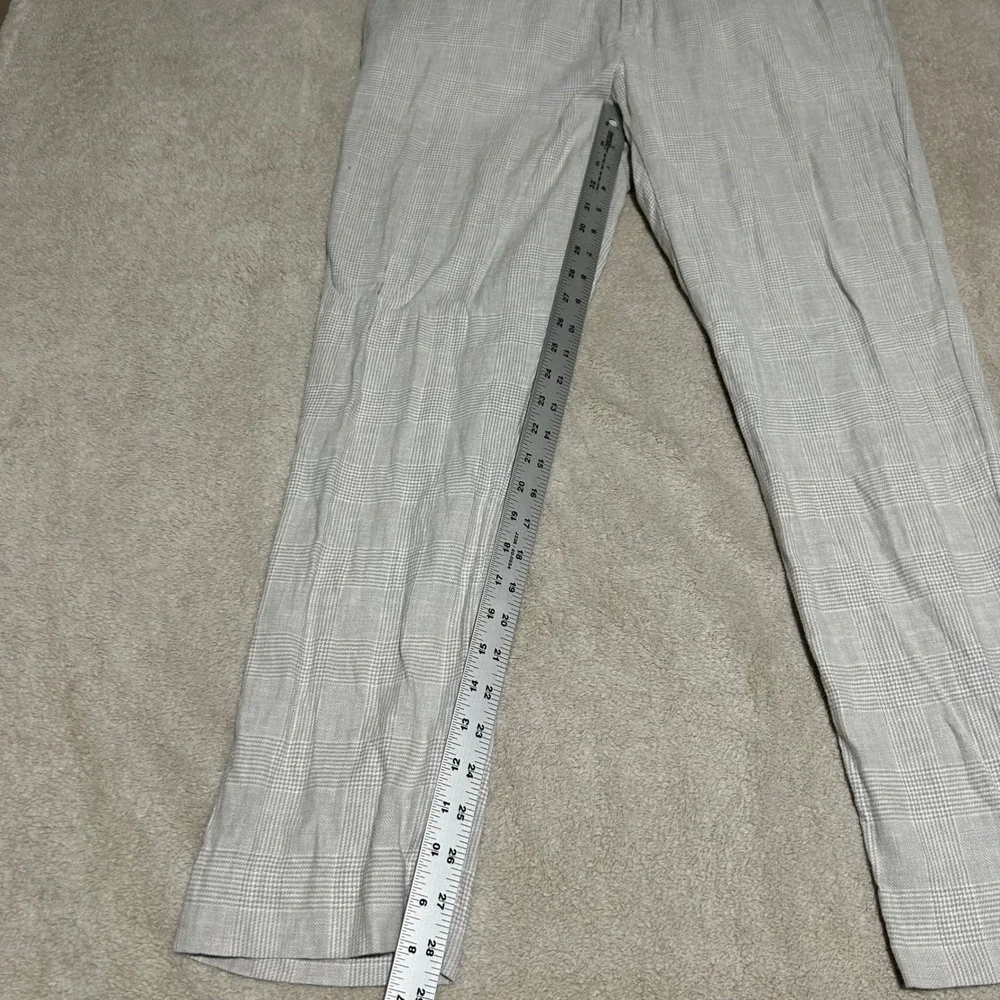 Banana Republic Tailored Fit Pants Mens 35x32 White Grey Glen Plaid Linen Blend